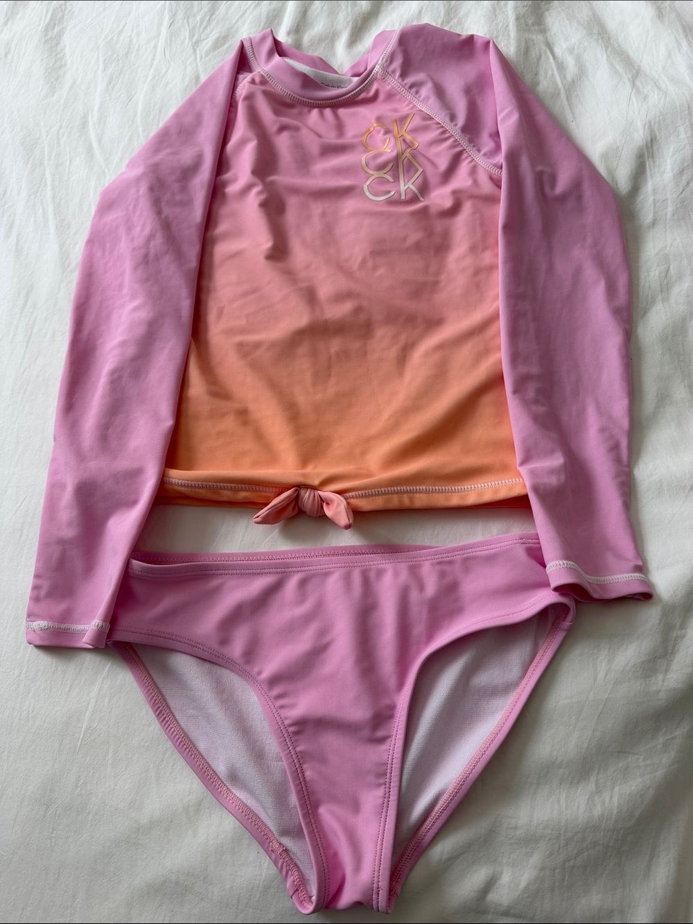 Calvin Klein Pink to Peach Ombre Long-Sleeve Kids Rashguard Set